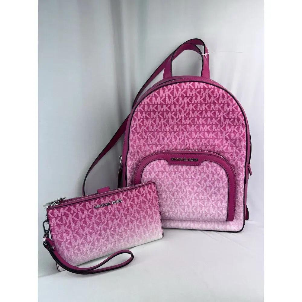 MK Set NWOT Jaycee Ombre Backpack & Jet Set Large Wristlet Dragonfruit Pink $766